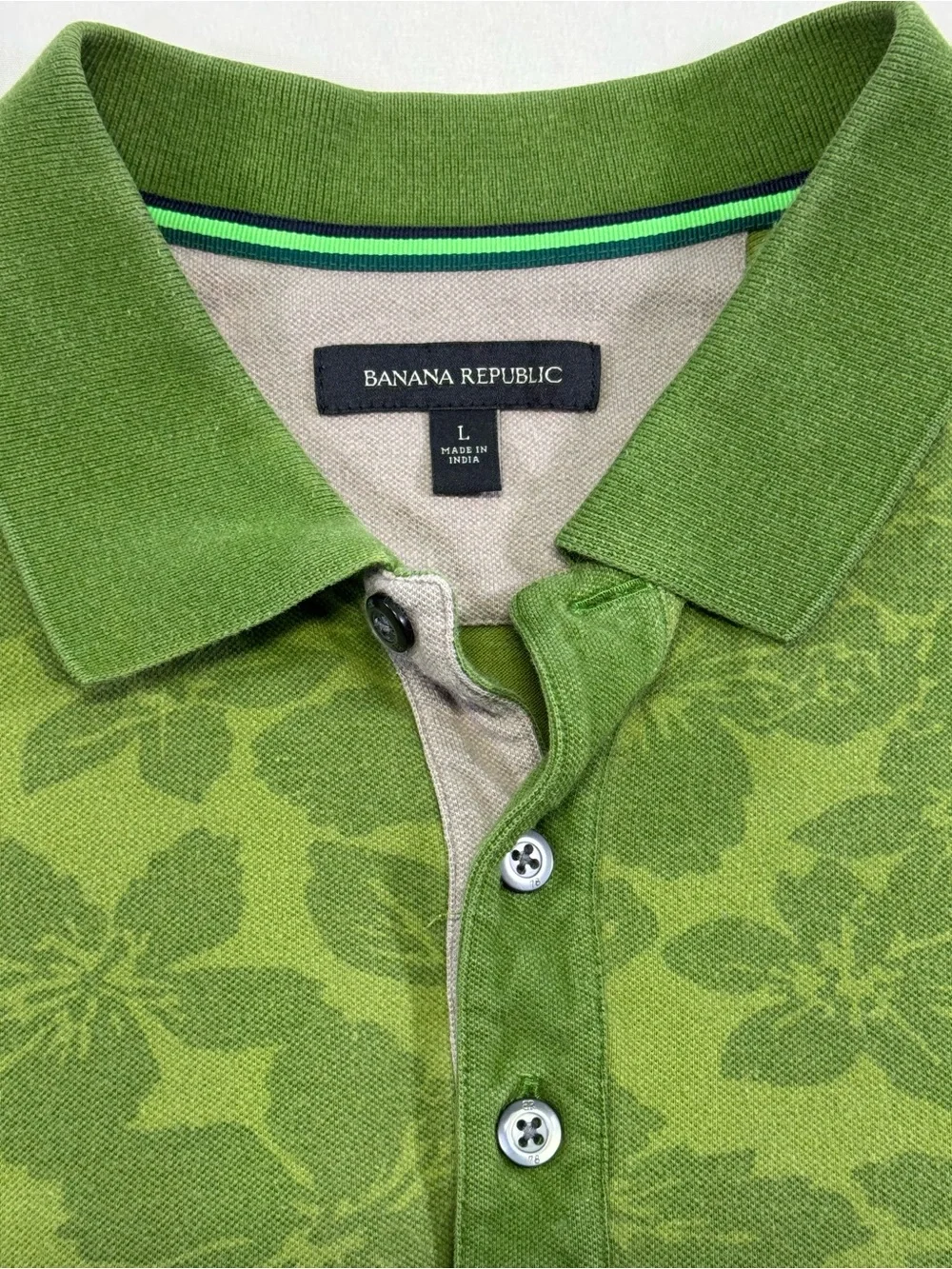 Banana Republic Olive Green Floral Jacquard Polo